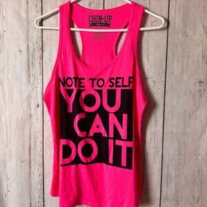 Chin-Up Apparel Sporty Pink Motivational  Graphic Racerback Tank Top Sz M